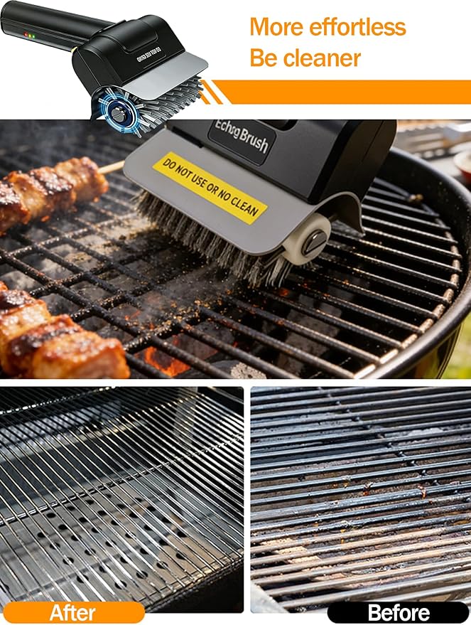 Electric Grill Brush,Cordless Rechargeable BBQ Cleaner with 20kg High Torque Motor–Type-C Fast Charging,Stainless Steel Brush Head–Safe for Porcelain,Cast Iron,Stainless Steel Grates