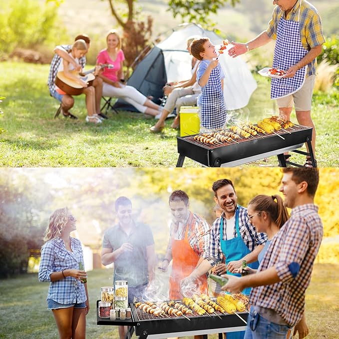 Portable Charcoal Grill with Side Table– Foldable Tabletop BBQ Grill for Outdoor Cooking, Camping, Picnics & Travel | Compact & Lightweight| Smoky Flavor & Easy to Clean
