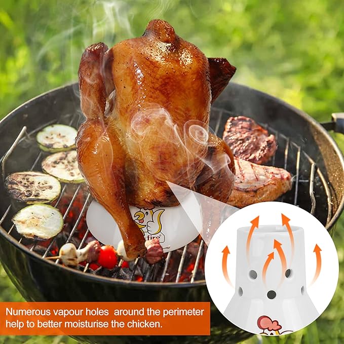 onlyfire 2 Pack (Large+Small) Ceramic Chicken Roaster Rack, Beer Can Chicken Stand Vertical Poultry Chicken Holder for Oven or Grill Barbecue Accessories, Like BGE Kamado Grill, Ovens, Smokers