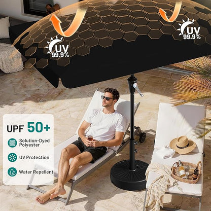 AreShark 6.5 x 10 FT Rectangular Valance Patio Umbrella, Outdoor Umbrella with Tilt and Crank, Market Table Umbrellas W/ 6 Ribs UV Protection for Garden, Deck, Backyard and Pool, Black