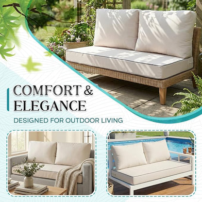 Outdoor Sofa Cushion Set - Plush Patio Seat and Back Pillows, Thick Comfort Foam for Porch, Deck, Garden Furniture Cushion Replacement (Cream)