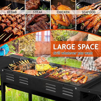 Portable Charcoal Grill with Side Table, Foldable Barbecue Grills BBQ Griddle for Outdoor Cooking Garden Party Picnic Hiking Travel Backyard, Easy to Assemble, Asadores de Carbon (Black)