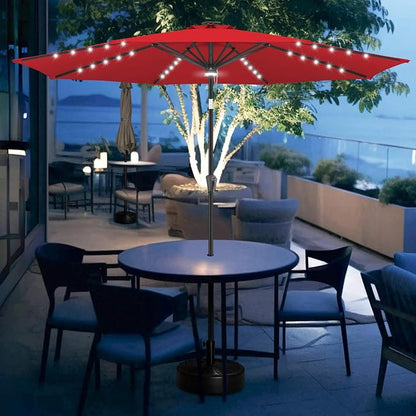 FLAME&SHADE Solar Patio Umbrella with a Centre Light, 9 FT Red | 40 LED Lights, UV Protection, Waterproof, Porch Deck Outdoor Umbrella for Pool, Backyard, Garden, Provides Evening Lighting