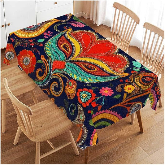 Swono Paisley Floral Rectangular Tablecloth Retro Colorful Indian Style Boho Ethnic Flowers Washable Table Cloth Kitchen Dining Room Table Cover for Party Dinner 50x72 Inch Tablecloths