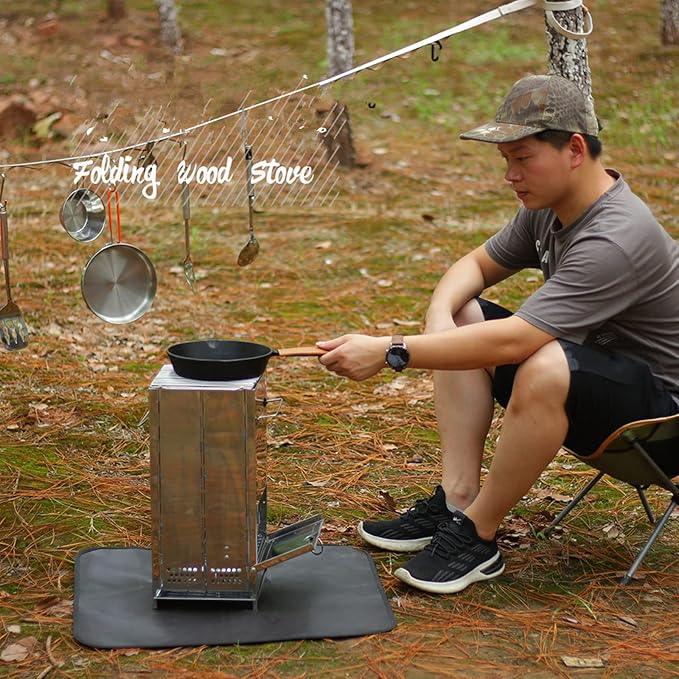 Stainless steel folding grill, portable square BBQ grill, integrated outdoor mini charcoal stove, wood stove, for backpacking and outdoor cooking (4 sizes) (7.9x7.9x10.6)