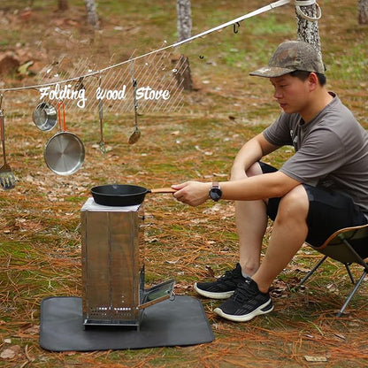 Stainless steel folding grill, portable square BBQ grill, integrated outdoor mini charcoal stove, wood stove, for backpacking and outdoor cooking (4 sizes) (7.9x7.9x10.6)