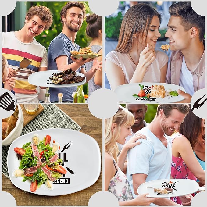 R HORSE Melamine Grill Platter Gift, BBQ White Oval Serving Tray Plate | Christmas, New Year, Birthday Gift for Men, Boyfriend, Husband, Ideal for Appetizer Dessert Charcuterie Outdoor Indoor Party