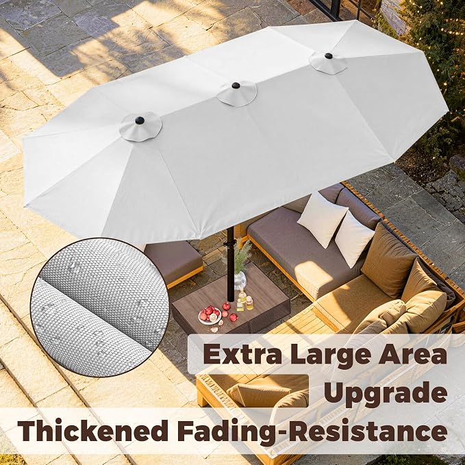 GDPFN 13FT Large Patio Umbrella, Outdoor Deck Standing Umbrella with Crank Handle, Double-Side Rectangular Pool Umbrella for Outside, Market, Patio, Light Gray (Base Not Include)