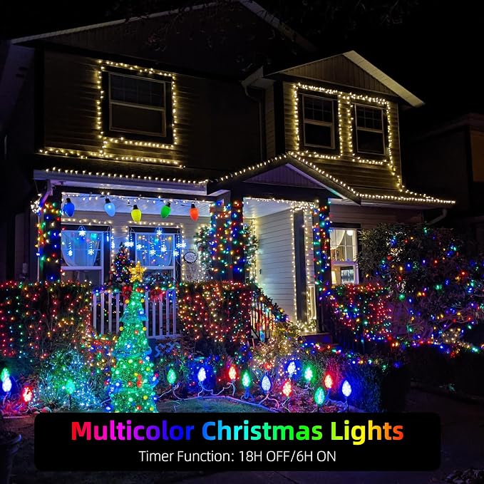262FT 800 LED Christmas String Lights, Christmas Lights | Plug 8 Modes Memory Function with Timer, UL Certified Outdoor Indoor Fairy Light Christmas Tree, Patio, Party (Multicolor)