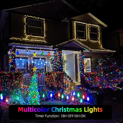 262FT 800 LED Christmas String Lights, Christmas Lights | Plug 8 Modes Memory Function with Timer, UL Certified Outdoor Indoor Fairy Light Christmas Tree, Patio, Party (Multicolor)