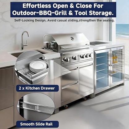 BODEGA Stainless Steel Outdoor Kitchen Cabinets, Modular 30'' Propane Gas Grill Storage with Weatherproof 2 Drawers & Gas Tank Compartment, Kitchen BBQ Drawer Cabinet for Outdoor Kitchen BBQ Island.