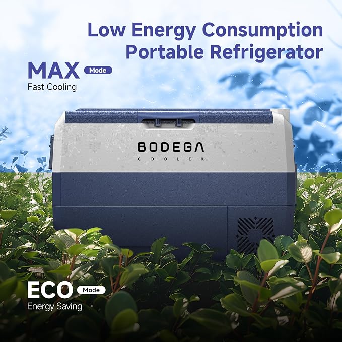 BODEGA 12 Volt Portable Car Refrigerator 53 Quart Single Zone | With wheels，Car Freezer Bluetooth Control,-4℉-68℉ Electric Cooler 12/24V DC &100-240V AC for Travel,Camping,RV, Road Trip