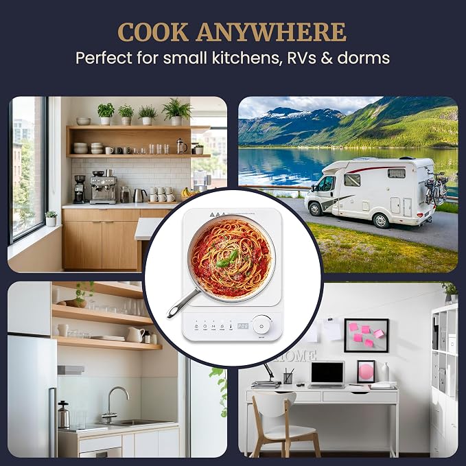 Elite Gourmet Slim Portable Induction Cooktop, 1500W, 10 Power Levels | Digital touch controls, precise 140°F-465°F range, built-in timer & child lock, 2in countertop design