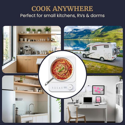 Elite Gourmet Slim Portable Induction Cooktop, 1500W, 10 Power Levels | Digital touch controls, precise 140°F-465°F range, built-in timer & child lock, 2in countertop design