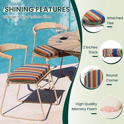 HARBOREST Outdoor Chair Cushions Set of 2, Water Resistant Patio Chair Cushions with Ties, Outdoor Seat Cushions for Patio Furniture, 17"x16"x2", Rainbow Stripes