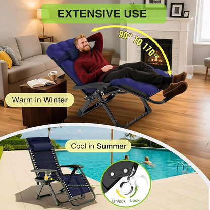 Suteck Zero Gravity Chairs Set of 2, Reclining Camping Chair with Cushion | Anti Gravity Recliner Lounge Chair with Aluminum Alloy Lock & Cup Holder, 90-170° Adjustable, for Lawn Patio Indoor