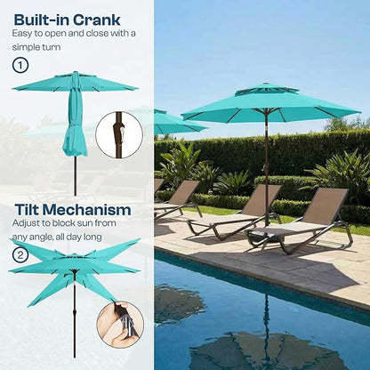Patio Umbrella, 2 Tier Outdoor Table Umbrella, Large Vented Market Umbrellas with Push Button Tilt and Crank, 8 Sturdy Ribs for Backyard, Deck, Pool, UPF50+ UV Protection