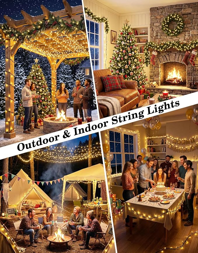 2 Pack 100LED Solar Christmas String Lights Outdoor Waterproof | Total 66FT Twinkle Lights with 8 Lighting Modes Remote for Outside Christmas Trees Decorations, Warm White