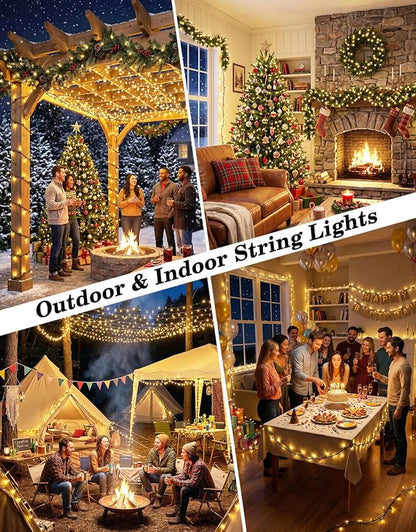 2 Pack 100LED Solar Christmas String Lights Outdoor Waterproof | Total 66FT Twinkle Lights with 8 Lighting Modes Remote for Outside Christmas Trees Decorations, Warm White