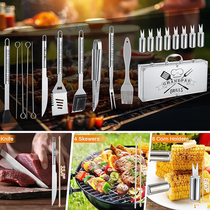 Boao 21 Pcs Fathers Day Grill Tool Set, Gifts for Grandpa from Grandkids, Heavy Duty BBQ Accessories with Aluminum Case and Apron for Outdoor Cooking, Camping, Backyard Barbecue