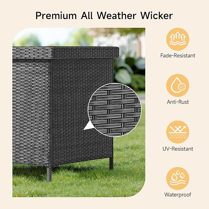 ONBRILL 158 Gallon XL Deck Box with Lid, All Weather Wicker Outdoor Storage Box Waterproof, Large Outdoor Patio Storage Bin for Cushions, Garden Tools, Gears, Pool Accessories, Black