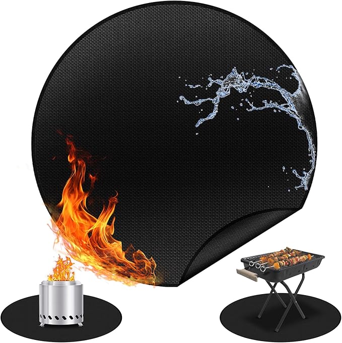 36" Fire Pit Mat for Solo Stove Bonfire, Double Sided Round Fireproof Under Grill Mat, Reusable Outdoor Grill Deck Protector for Solo Stove Accessories, Easy to Clean