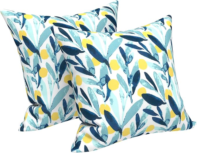 LVTXIII 2 Pack Outdoor Pillow Covers ONLY 18x18 Inch, Water-Repellent Square Decorative Cushion Covers for Patio Furniture, Garden, Sofa, Leaves Multi