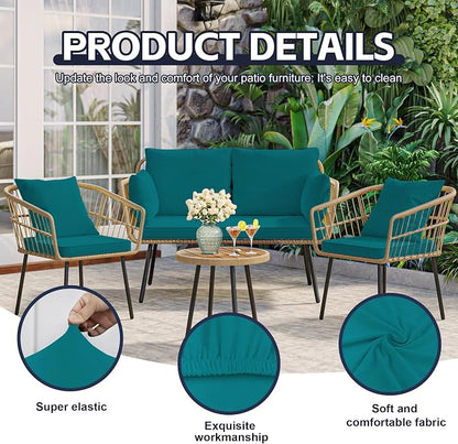 14Pcs Patio Cushion Covers, Outdoor Stretch Cushion Covers, Washable | Stretch Fit, Replacement, Washable and Reusable Furniture Protectors, Fits most patio furniture cushion covers, Cover Only