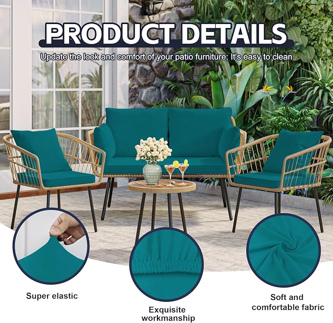 8Pcs Patio Cushion Covers, Outdoor Stretch Cushion Covers, Washable | Stretch Fit, Replacement, Washable and Reusable Furniture Protectors, Fits most patio furniture cushion covers, Cover Only