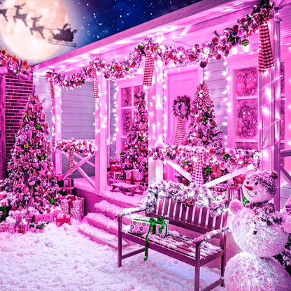 131FT 400 LED Outdoor String Lights, Pink Christmas Lights Indoor | Plug in Waterproof 8 Modes Clear Wire String Twinkle Lights for Bedroom Outside Patio Yard Xmas Party Wedding Decorations