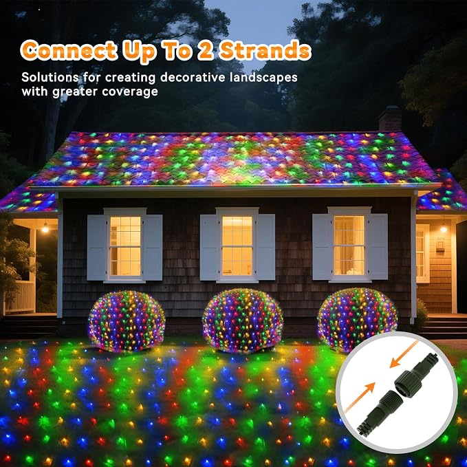 LitHome 14.8FT x 5FT Christmas Net Lights Outdoor Mesh Lights Connectable | 8 Modes 300 LED Multicolor Net Light Green Wire, Waterproof Giant Christmas Mesh Light for Bushes Garden Yard Party Decor