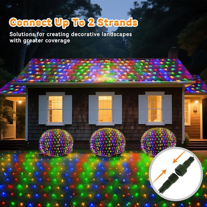 LitHome 14.8FT x 5FT Christmas Net Lights Outdoor Mesh Lights Connectable | 8 Modes 300 LED Multicolor Net Light Green Wire, Waterproof Giant Christmas Mesh Light for Bushes Garden Yard Party Decor