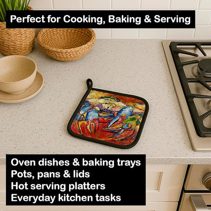 Caroline's Treasures JMK1252PTHD Red Crab Pair of Pot Holders Kitchen Heat Resistant Pot Holders Sets Oven Hot Pads for Cooking Baking BBQ, 7 1/2 x 7 1/2