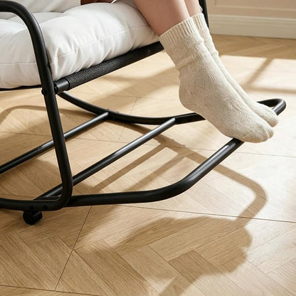 Outdoor Rocking Chairs, Metal Frame Outdoor Rocker with Footrest, Comfy Oversized Patio Chair with Thick Cushion, Reading Glider Lounge Chair for Living Room, Bedroom, Garden, Relax, White