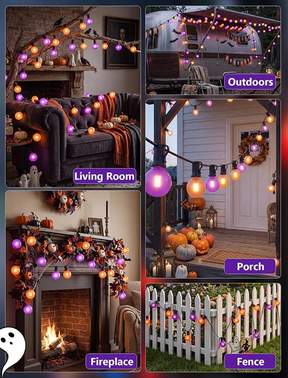 50FT G40 Halloween Orange and Purple Globe String Lights Outdoor Waterproof | Hanging Patio Light with 27 LED G40 Globe Bulbs, Plug in Outdoor Halloween Decorations Lights for Party Porch Garden Backyard