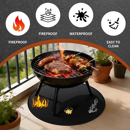 48'' Fire Pit Mat, Double-Sided Fireproof Under Grill Deck Protector Mat, Round BBQ Fireplace Pad for Patio, Indoor Outdoor Use, Waterproof/Oil-Proof/Reusable, Black
