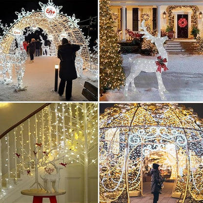Warm White to Cool White Color Changing 300 LED 115FT Christmas String Lights for Outdoor&Indoor, 8 Modes Christmas Decorations Clear Wire Fairy Waterproof Lights with Memory Function & Remote & Timer