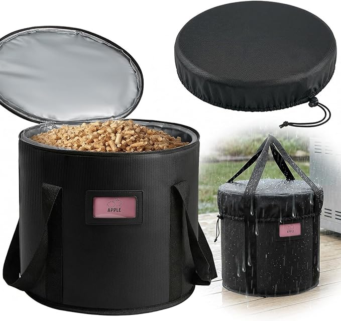 Upgraded 2PCS 32LBS Pellet Grills Stay Dry Pellet Bin with Waterproof Cover - Wood Pellet Storage Bag Container - Smoker Pellet Dispenser - Anti-Shock Foam Layer Reduces Wood Pellets/Charcoal Chipping