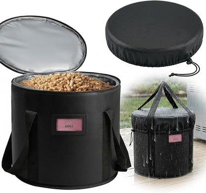 Upgraded 2PCS 32LBS Pellet Grills Stay Dry Pellet Bin with Waterproof Cover - Wood Pellet Storage Bag Container - Smoker Pellet Dispenser - Anti-Shock Foam Layer Reduces Wood Pellets/Charcoal Chipping