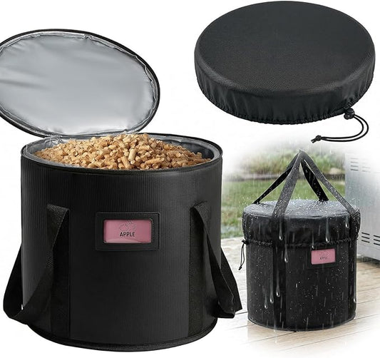 Upgraded 2PCS 32LBS Pellet Grills Stay Dry Pellet Bin with Waterproof Cover - Wood Pellet Storage Bag Container - Smoker Pellet Dispenser - Anti-Shock Foam Layer Reduces Wood Pellets/Charcoal Chipping