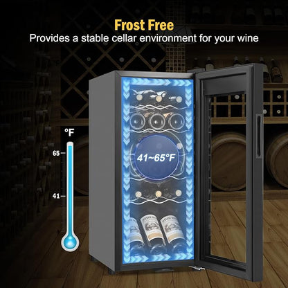 FoMup Wine Fridge 18 Bottles, Small Wine Cooler Refrigerator Freestanding with Digital Temperature Control Safety Lock, Frost Free for Red White Wine, Champagne