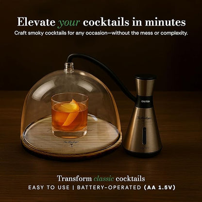 The Mixologer Cocktail Smoker Kit – Whiskey Smoker Glass Dome Infuser for Old Fashioned – Crafty Mixologist Smoking Kit with Torch, Wood Plate & Flavored Chips – Smoker for Drinks