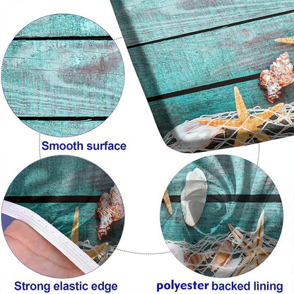 Wood Grain Picnic Table and Bench Fitted Tablecloth Cover, Ocean Mesh Starfish with Shells Print Elastic Edged Rectangluar Table Cover, 28x72 Inch, Great for Picnic Party Outdoor Patio Use, Teal Blue