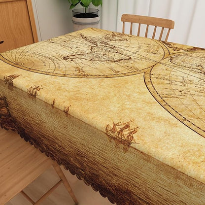 Leyiyi Retro World Map Tablecloth Vintage Globe Map Geography Rectangle Tablecloth Adventure World Awaits Party Decoration Table Covers for Dining Room Kitchen Party Camping BBQ 54x70inch