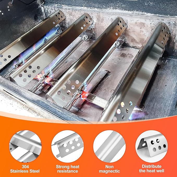 Hisencn SUS304 Stainless Steel Grill Parts Kit for Charbroil Advantage Series 4 Burner 463344015 463240015 463432215 463343015 Gas Grills 3 Burner 463436815 Grill Burners Heat Plate Replacement Parts