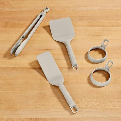 Cuisinart 5-Piece Nylon Griddle Tool Set with Spatula, Griddle Spatula, Locking Tongs & 2 Silicone Egg Rings, Flat Top Grill Accessories for Electric Grills, Great for BBQ, Tailgating, Camping