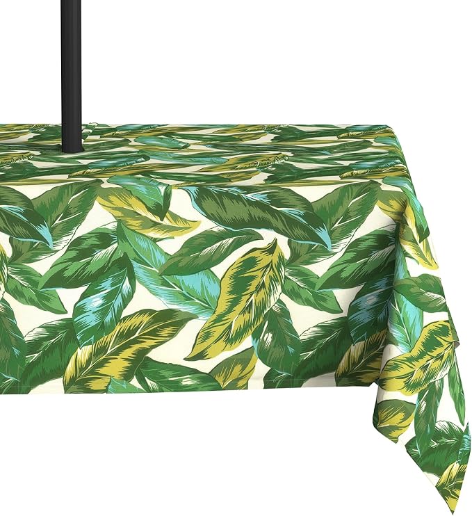 LVTXIII Rectangle Outdoor Tablecloth with Umbrella Hole and Zipper, Water-Repellent 60 x 84 Inch Patio Table Cover for Picnic, Garden, Backyard Dining, Lush Leaf Jungle
