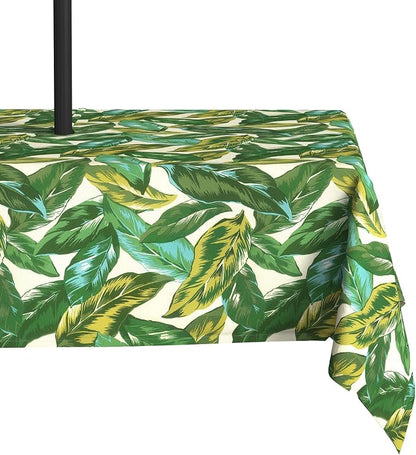 LVTXIII Rectangle Outdoor Tablecloth with Umbrella Hole and Zipper, Water-Repellent 60 x 84 Inch Patio Table Cover for Picnic, Garden, Backyard Dining, Lush Leaf Jungle