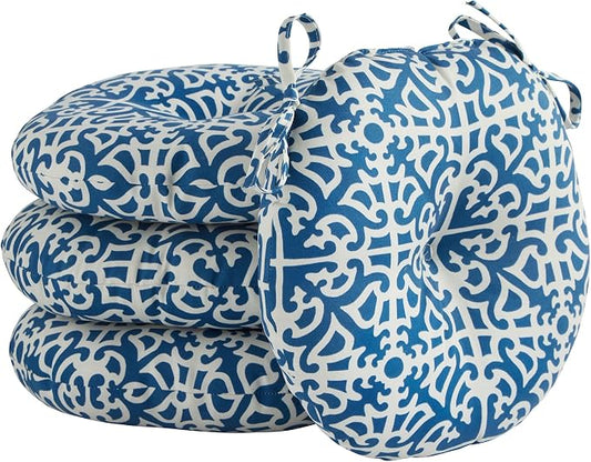 Greendale Home Fashions 15-inch Outdoor Round Bistro Seat Cushion, 4 Count (Pack of 1), Azure,Indigo