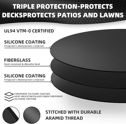 36" Round Fire Pit Mat - Double-Sided Heavy Duty Fire Resistant Waterproof Oil-Proof Grill Mat, Thick Deck Patio Lawn Protector, Easy Clean BBQ Floor Mat for Outdoor Fire Pit